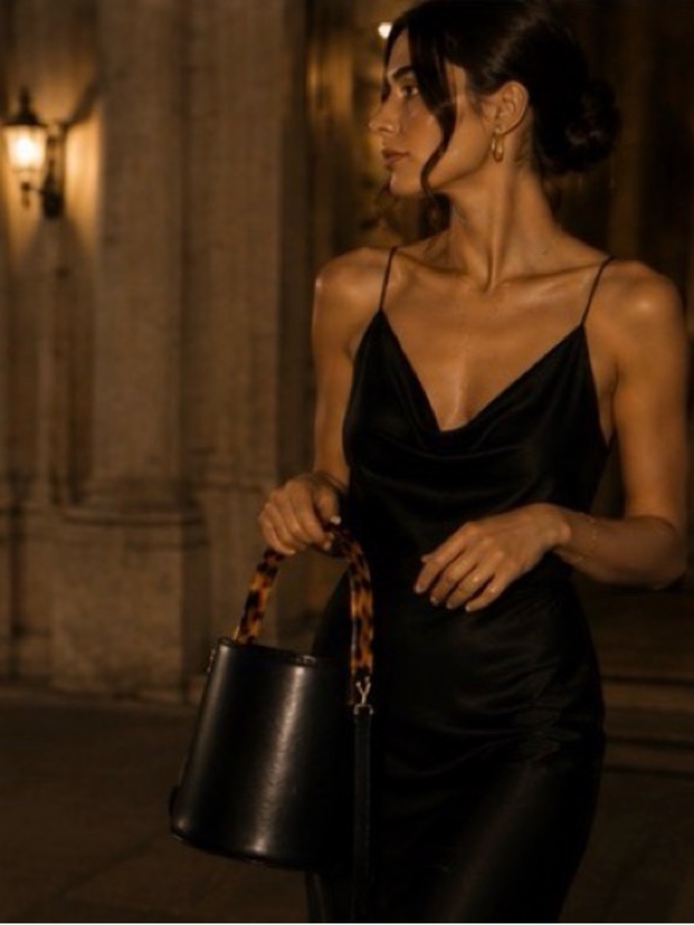 STAUD Moreau Black Leather Bucket Bag Tortoise Handle Crossbody Quiet Luxury - Picture 4 of 12